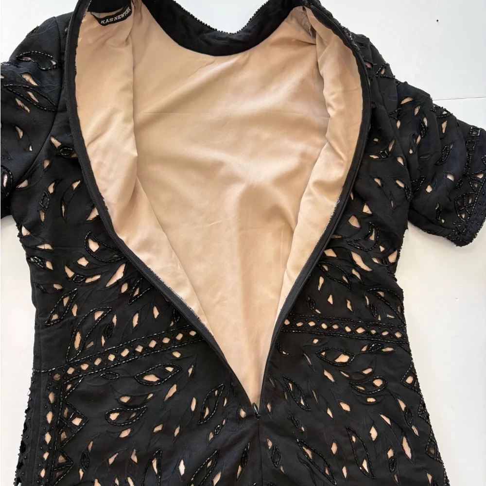 KAS New York Mari Beaded Cutout Black Dress XS - Picture 8 of 10